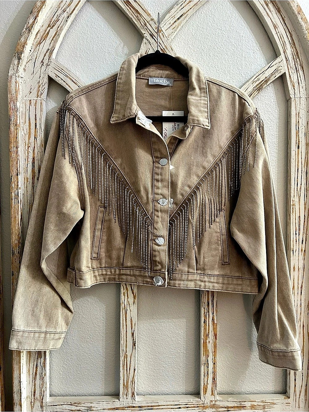 blueb. Fringe Denim Jacket in Brown NWT